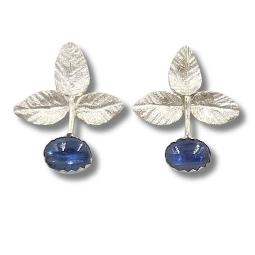 DKC-2136 Earrings, 3 Leaves and Kyanite, Posts $110 at Hunter Wolff Gallery